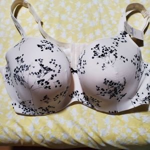 NWT 44DD white bra with black flowers